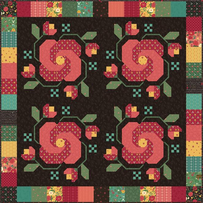 Rose in Bloom Quilt Pattern, Anka's Treasures ANK364, Fat Eighths Quarters Friendly Roses Flowers Table Quilt Pattern