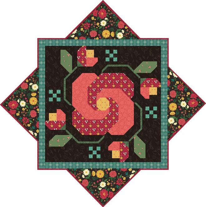 Rose in Bloom Quilt Pattern, Anka's Treasures ANK364, Fat Eighths Quarters Friendly Roses Flowers Table Quilt Pattern