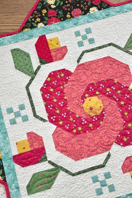 Rose in Bloom Quilt Pattern, Anka's Treasures ANK364, Fat Eighths Quarters Friendly Roses Flowers Table Quilt Pattern
