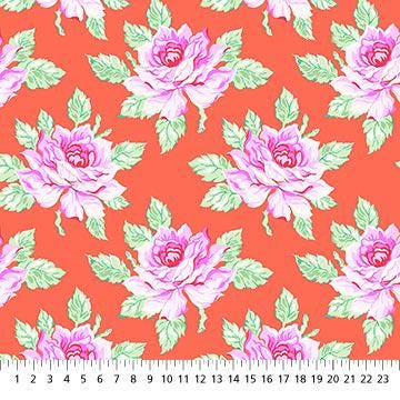 Daisy Crush Tiles, Figo TDAISY42-10, 10" Precut Pink Orange Green Teal Floral Layer Cake Fabric Squares, Heather Bailey