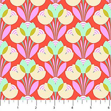 Daisy Crush Tiles, Figo TDAISY42-10, 10" Precut Pink Orange Green Teal Floral Layer Cake Fabric Squares, Heather Bailey