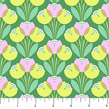 Daisy Crush Tiles, Figo TDAISY42-10, 10" Precut Pink Orange Green Teal Floral Layer Cake Fabric Squares, Heather Bailey
