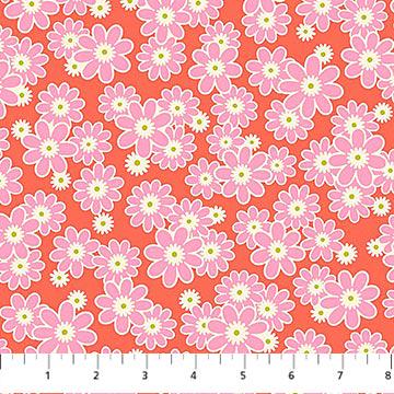 Daisy Crush Tiles, Figo TDAISY42-10, 10" Precut Pink Orange Green Teal Floral Layer Cake Fabric Squares, Heather Bailey