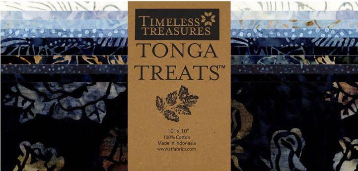 Tonga Riverside Batik 10" Squares, Timeless Treasures Tonga Treats Ember, 10" Precut Navy Blue Beige Batik Layer Cake Squares