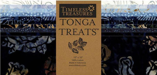 Tonga Riverside Batik 10" Squares, Timeless Treasures Tonga Treats Ember, 10" Precut Navy Blue Beige Batik Layer Cake Squares