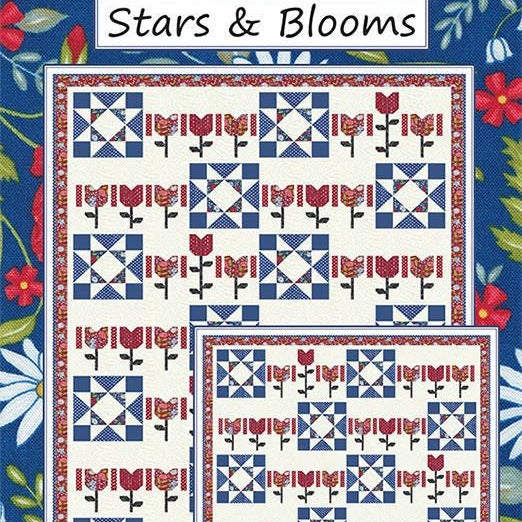 Stars and Blooms Quilt Pattern, Coach House Designs CHD2415, Yardage Friendly American Flag Patriotic Throw Quilt Pattern