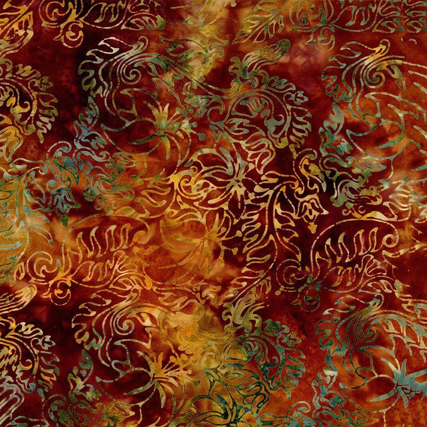Tonga Ember Batik 5" Squares, Timeless Treasures Treat-Mini42 Ember, 5" Precut Brown Gold Rust Green Batik Charm Pack Squares