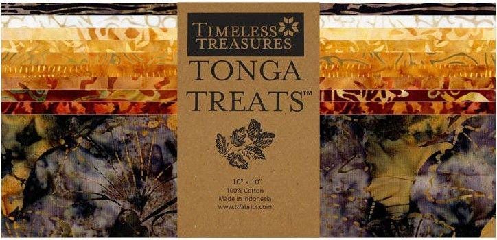Tonga Ember Batik 10" Squares, Timeless Treasures Tonga Treats Ember, 10" Precut Brown Gold Rust Green Batik Layer Cake Squares