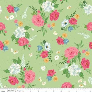 Correspondence 5" Stacker, Riley Blake 5-17560-42, 5" Precut Blue Green Pink Floral Fabric Squares, Beverly McCullough