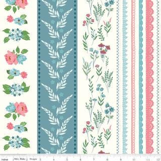 Correspondence 5" Stacker, Riley Blake 5-17560-42, 5" Precut Blue Green Pink Floral Fabric Squares, Beverly McCullough