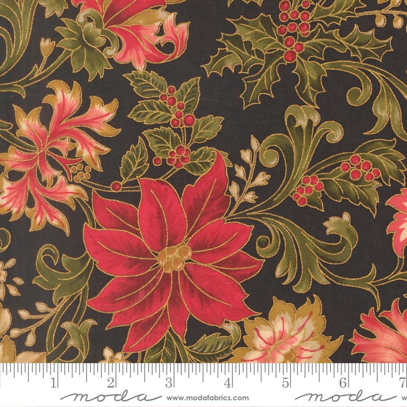 Merry Manor Metallic 2.5" Jelly Roll, Moda 33860JRM, 2.5" Precut Gold Metallic Traditional Christmas Xmas Jelly Roll Fabric Strips
