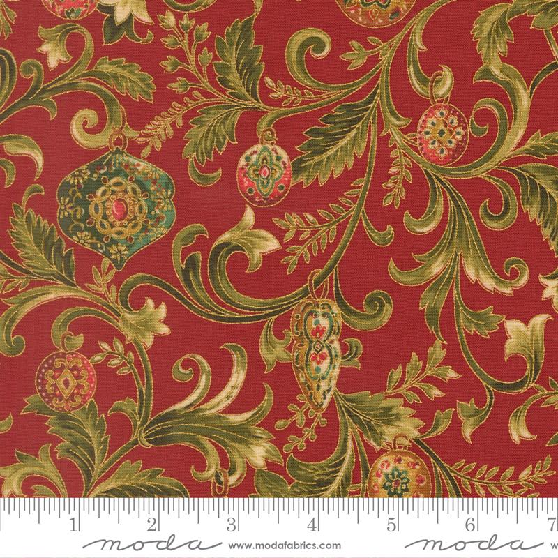 Merry Manor Metallic 2.5" Jelly Roll, Moda 33860JRM, 2.5" Precut Gold Metallic Traditional Christmas Xmas Jelly Roll Fabric Strips