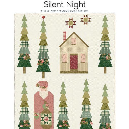 Silent Night Quilt Pattern, Laundry Basket Quilts LBQ-1923-P, Yardage Friendly Christmas Xmas Santa House Trees Applique Throw Quilt Pattern