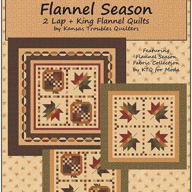 Flannel Season Quilt Pattern, Kansas Troubles KT26149, Layer Cake Fat Eighths F8 Friendly Autumn Fall Leaves Pumpkin Lap Bed Quilt Pattern