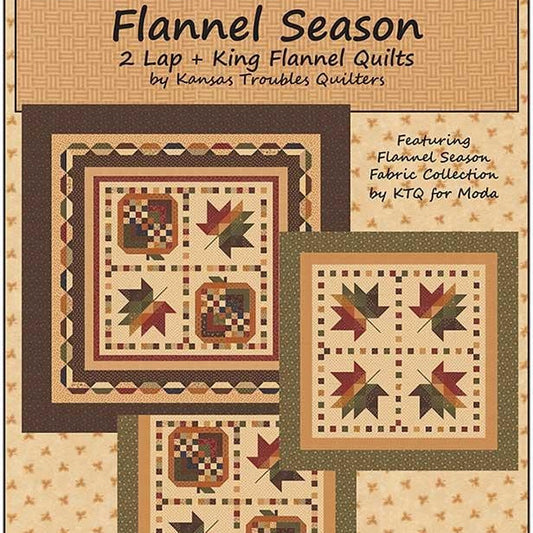 Flannel Season Quilt Pattern, Kansas Troubles KT26149, Layer Cake Fat Eighths F8 Friendly Autumn Fall Leaves Pumpkin Lap Bed Quilt Pattern