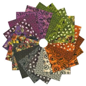 Ravenwood 5" Halloween Charm Squares, Robert Kaufman CHS-1394-42, 5" Precut Halloween Crows Skulls Floral Fabric Squares