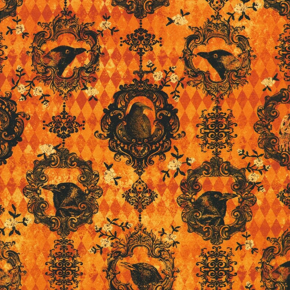 Ravenwood 5" Halloween Charm Squares, Robert Kaufman CHS-1394-42, 5" Precut Halloween Crows Skulls Floral Fabric Squares
