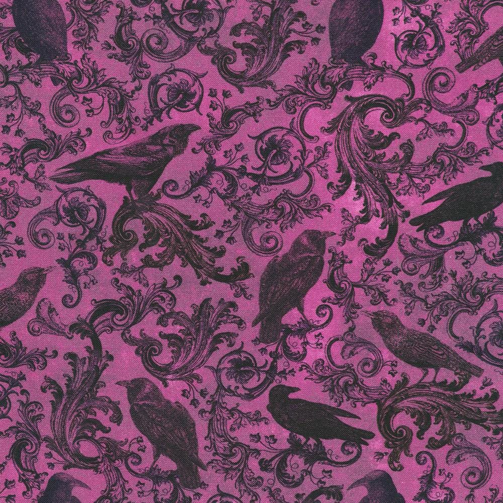 Ravenwood 5" Halloween Charm Squares, Robert Kaufman CHS-1394-42, 5" Precut Halloween Crows Skulls Floral Fabric Squares