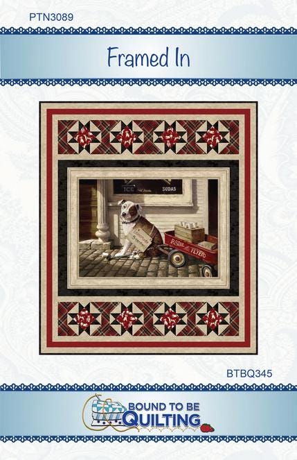 Framed In Panel Frame Quilt Pattern, Bound to Be Quilting BTBQ345 PTN3089, 36" Panel Friendly Horizontal Star Frame Throw Quilt Pattern