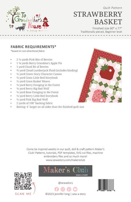 Strawberry Basket Quilt Pattern, Sew A Story BSI274, Yardage Friendly Strawberries Throw Quilt Pattern, Jennifer Long