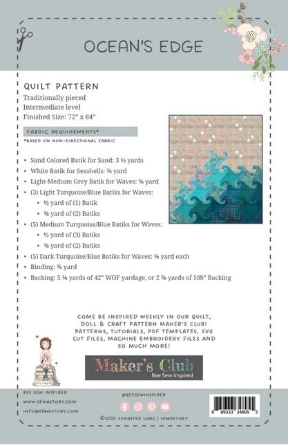 Ocean's Edge Quilt Pattern, Sew A Story BSI274, Yardage Friendly Beach Ocean Waves Throw Quilt Pattern, Jennifer Long