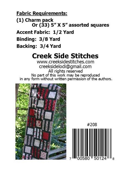 Connecting Charm Squares Table Runner Pattern, Creek Side Stitches CSS208, Charm Pack Friendly Easy Table Topper Quilt Pattern