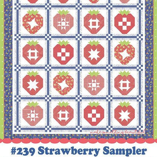 Strawberry Sampler Quilt Pattern, Coriander Quilts CQ239, Yardage Friendly Quilt Blocks in Strawberries Throw Quilt Pattern, Corey Yoder