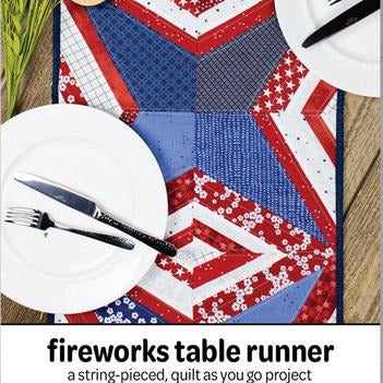 Fireworks Table Runner Quilt Pattern, Studio M Squared SMSF001, FQ Fat Quarter Scrap Friendly Quilt As You Go Table Quilt Pattern