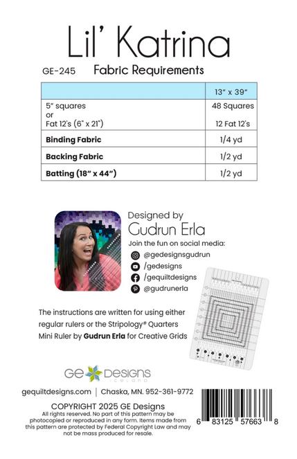 Lil' Katrina Table Runner Quilt Pattern, GE Designs Ge-245, Charm Pack Fat 12s Friendly Table Runner Topper Quilt Pattern, Stripology Ruler