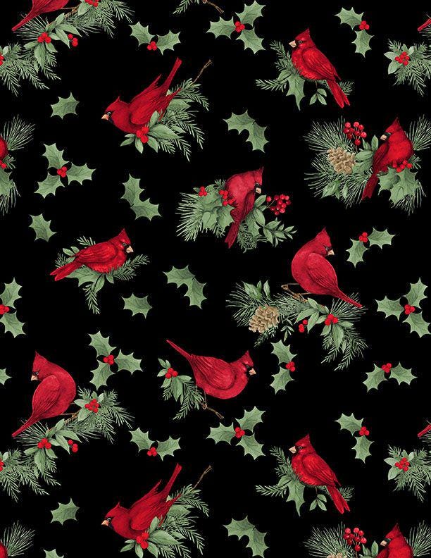 Cardinal Charm 5 Karat Crystals, Wilmington Prints 895-508, Precut 5" Christmas Cardinals Floral Fabric Squares Charm Pack