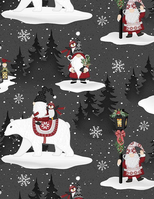 Snowy Gnomies 5 Karat Crystals, Wilmington Prints 897-508, Precut 5" Christmas Gnomes Fabric Squares Charm Pack
