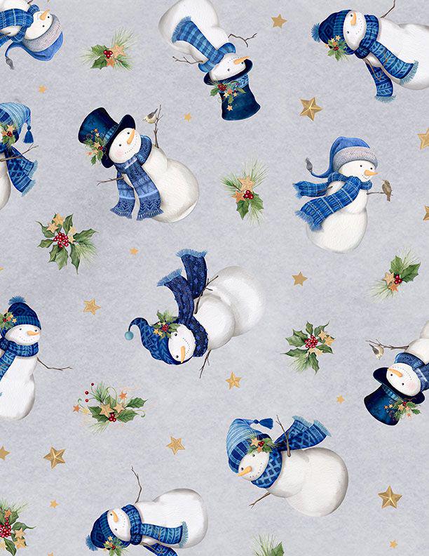 Let It Snow Man 5 Karat Crystals, Wilmington Prints 899-508, Precut 5" Blue White Gray Christmas Winter Snowman Fabric Squares Charm Pack