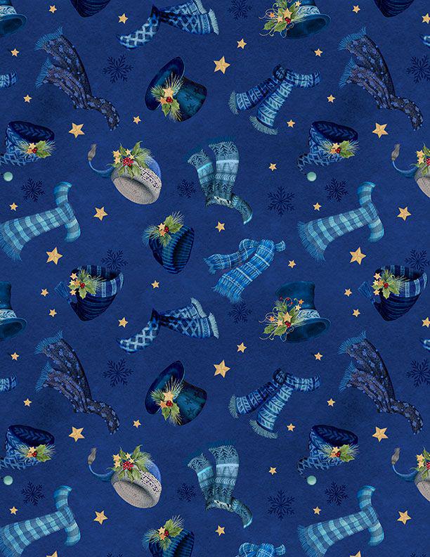Let It Snow Man 5 Karat Crystals, Wilmington Prints 899-508, Precut 5" Blue White Gray Christmas Winter Snowman Fabric Squares Charm Pack