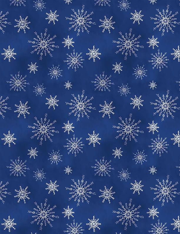 Let It Snow Man - White Snowflakes on Navy Blue Fabric, Wilmington Prints 27758-414, Blue White Christmas Snowflake Fabric, By the Yard