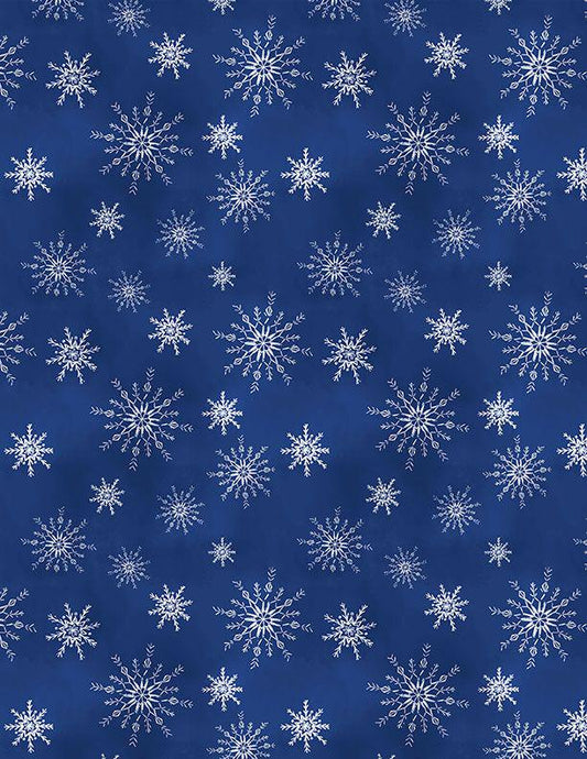 Let It Snow Man - White Snowflakes on Navy Blue Fabric, Wilmington Prints 27758-414, Blue White Christmas Snowflake Fabric, By the Yard