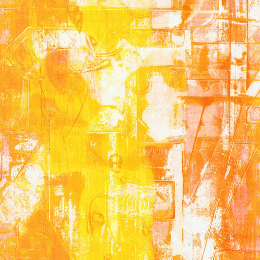 Wishwell Urban Archeology - Orange Yellow White Abstract Blender Fabric, Robert Kaufman ANJD-23632-147 Tangerine, Jenison, By the Yard