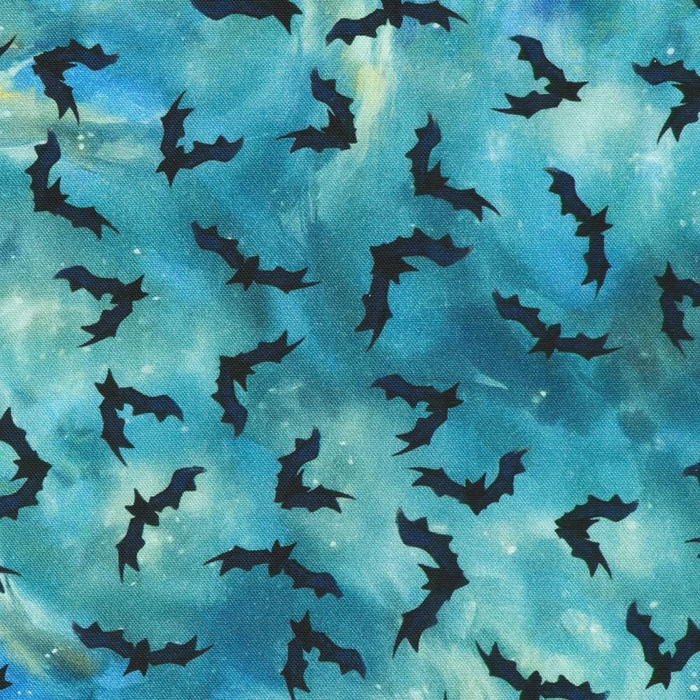 Moon Spell - Halloween Bats on Blue Fabric, Robert Kaufman APYD-23693-80 Evening, Halloween Fabric, By the Yard