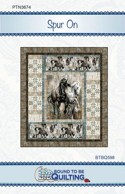 Spur On Panel Frame Quilt Pattern, Bound to Be Quilting BTBQ598 PTN3674, Panel Friendly Star Frame Lap Throw Quilt Pattern