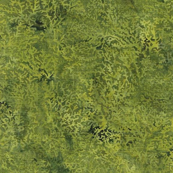 Turtle Cove - Green Tonal Coral Batik Fabric, Island Batik 112417650 Gecko, Green Texture Cotton Batik Fabric, By the Yard