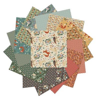 Cottage Core 16 Piece Fat Quarter Bundle, Benartex FQCORPK, Fall Woodland Mushrooms Fox Green Rust Fabric Bundle, Jessica Flick