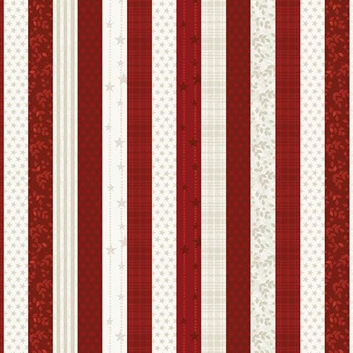 American Valor - Red White Striped Fabric, Benartex 1687410B, Quilt Look Patterned Patriotic Stripe Cotton Quilt Fabric, Cheryl Haynes