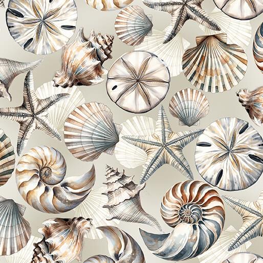 108" Coastal Escape/Seashell Serenade - Shells on Sand Wide Quilt Back Fabric, Benartex 15030W70B Neutral, Quilt Backing Fabric, By the Yard