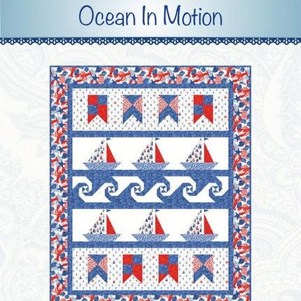 Ocean in Motion Row Quilt Pattern, Bound to Be Quilting BTBQ570, Summer Sailboats Waves Pennants Banners Nautical Flags Throw Quilt Pattern