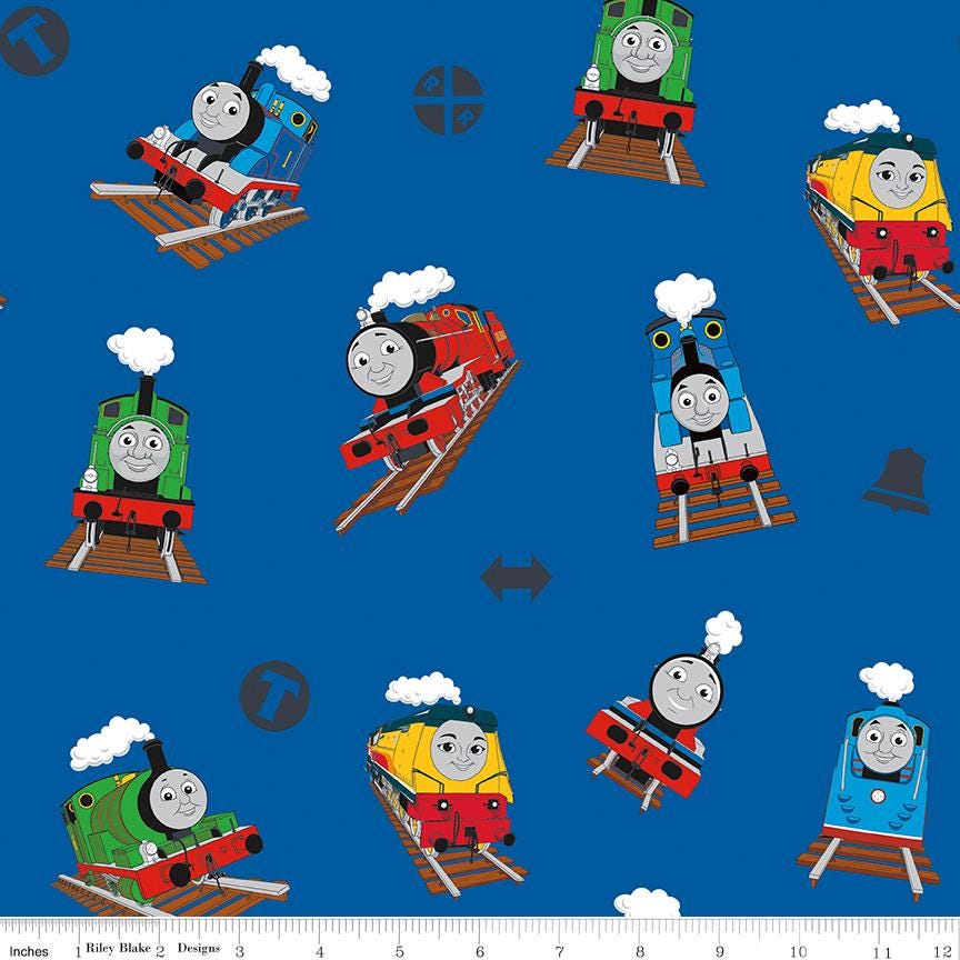 Thomas and Friends All Aboard 18 Fat Quarter Bundle, Riley Blake FQ-11000-18, Precut 18 x 22 Thomas Tank Engine Fabric Bundle