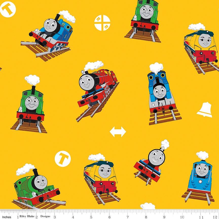 Thomas and Friends All Aboard 18 Fat Quarter Bundle, Riley Blake FQ-11000-18, Precut 18 x 22 Thomas Tank Engine Fabric Bundle