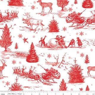 108" Peace on Earth - 3 Yard Cut of Red White Christmas Toile Quilt Back Fabric, Riley Blake 3YD-WB14206-WHITE, 108" Xmas Wide Back Fabric