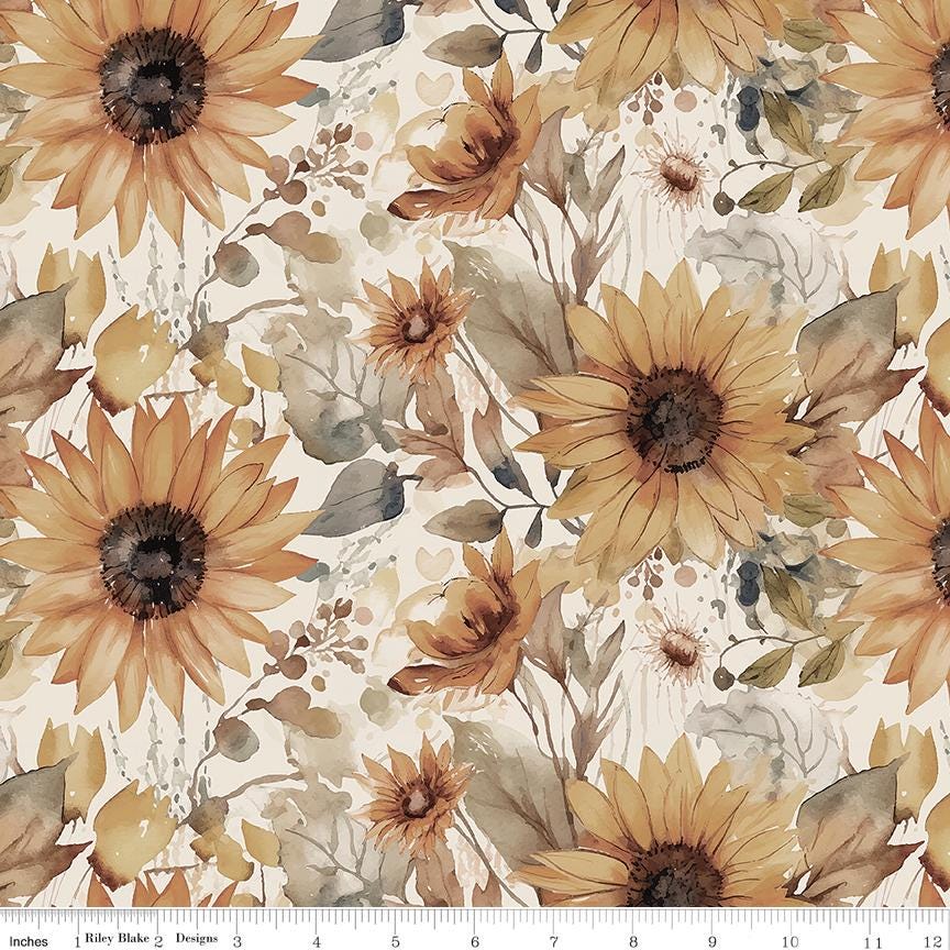 108" Evening on the Prairie - 3 Yard Cut of Sunflowers on Cream Wide Quilt Back Fabric, Riley Blake 3YD-WB16751-CREAM, Floral Wide Backing