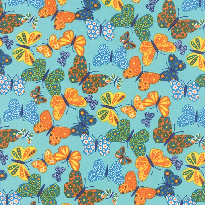 On the Wing OOP Charm Pack Fabric, Moda 35260PP, 5" Precut Quilt Floral Butterfly Birds Juvenile Fabric Squares, Abi Hall