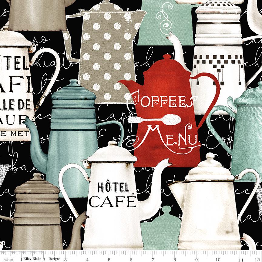 Coffee Chalk 5" Stacker OOP Charm Pack, Riley Blake 5-11030-42, 5" Precut Coffee Themed Charm Pack Fabric Squares, J Wecker Frisch