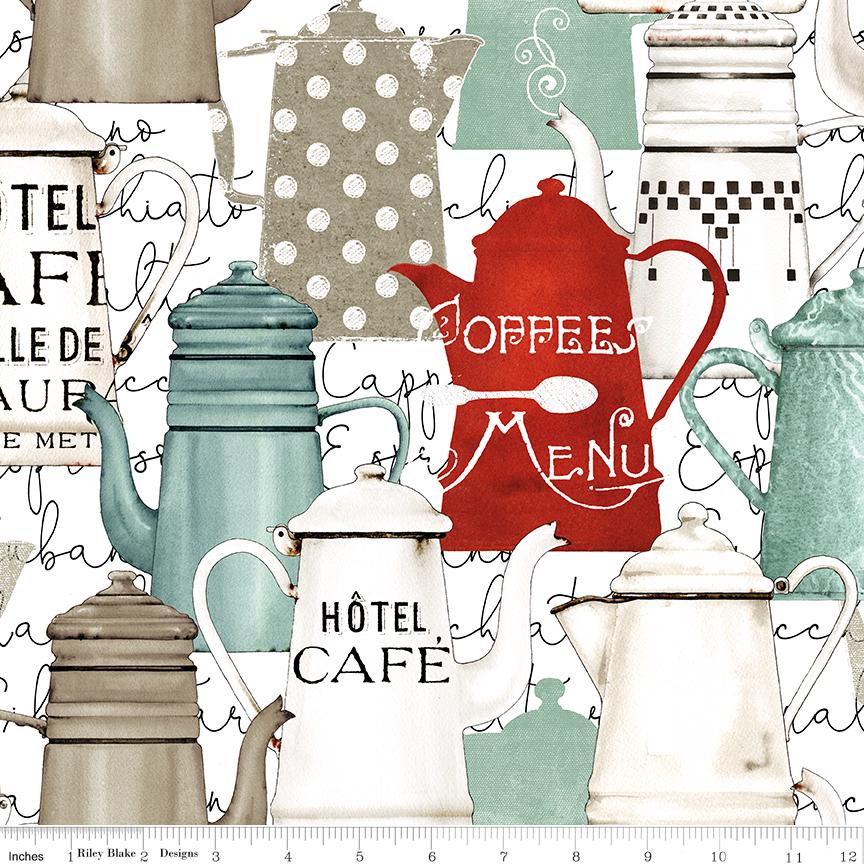 Coffee Chalk 5" Stacker OOP Charm Pack, Riley Blake 5-11030-42, 5" Precut Coffee Themed Charm Pack Fabric Squares, J Wecker Frisch